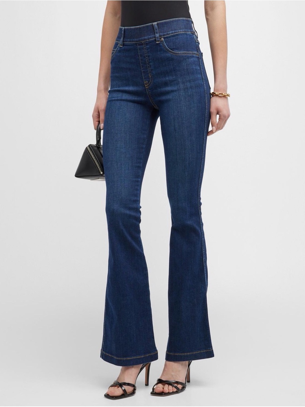 SPANX Denim Flare Jeans Midnight Blue Pull-On Size Small Petite